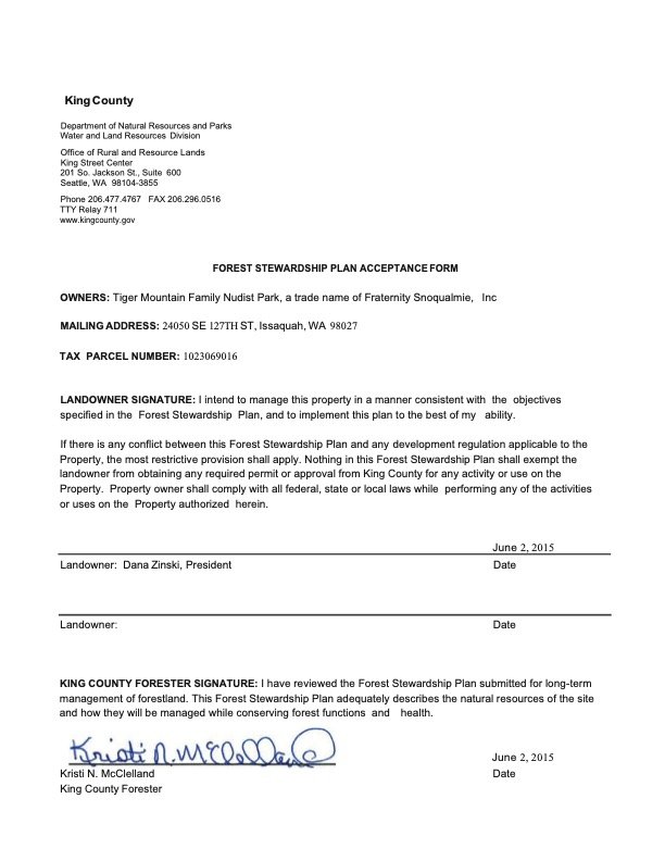 Tiger Mountain Family Nudist Park Stewardship Forest Plan — Mandy Zelinka