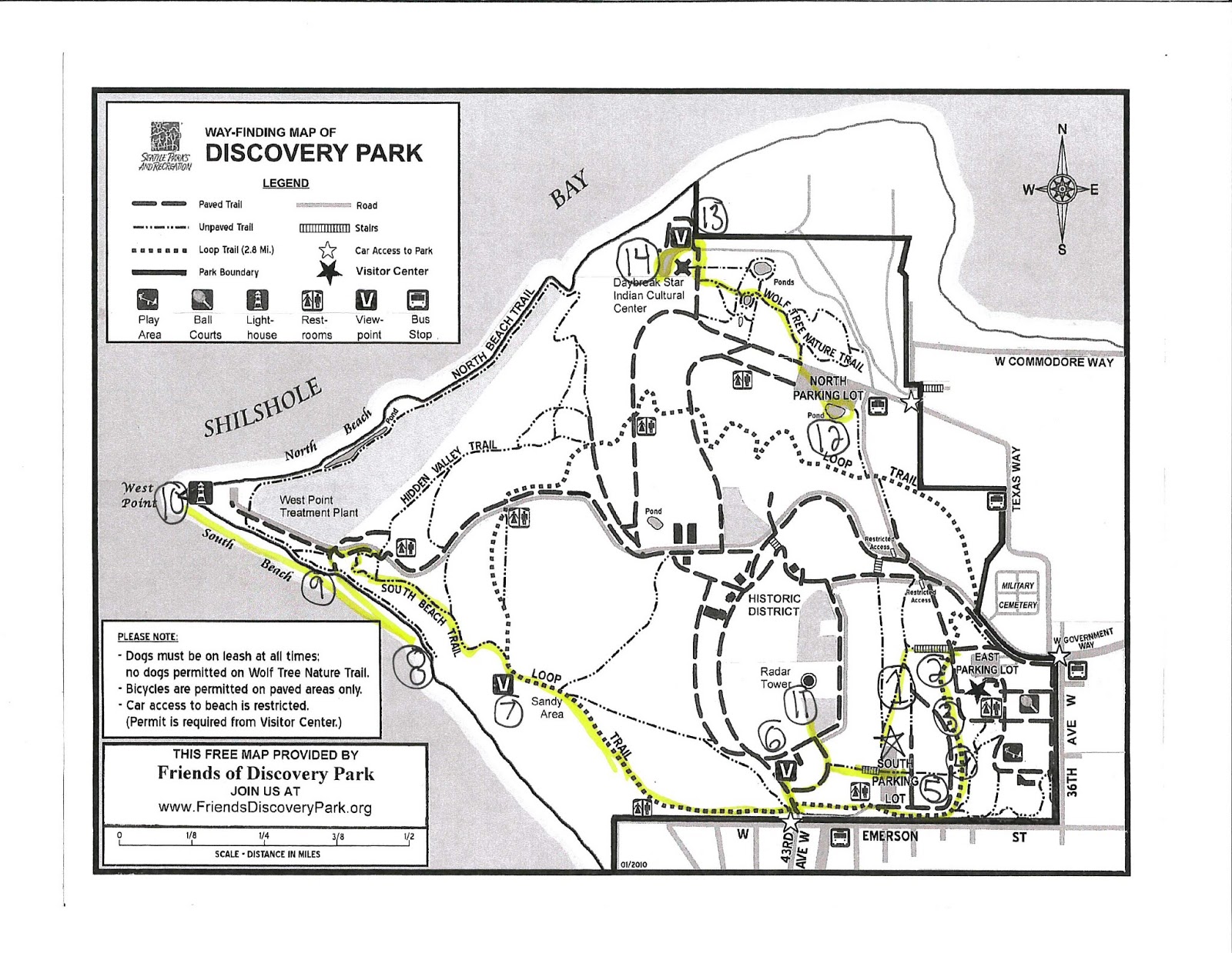 The east lot right next to the visitors center, the north lot, and the south lot tips for your visit there is a sewage water treatment plant on the westernmost side of the park right by the beach with a few designated parking spaces. Exploring Discovery Park Walking Tour